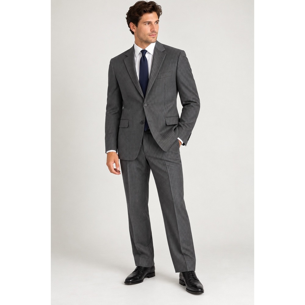 Tommy Hilfiger Men's 34R Navy Blue Pinstripe 100% Wool 2 Piece Suit